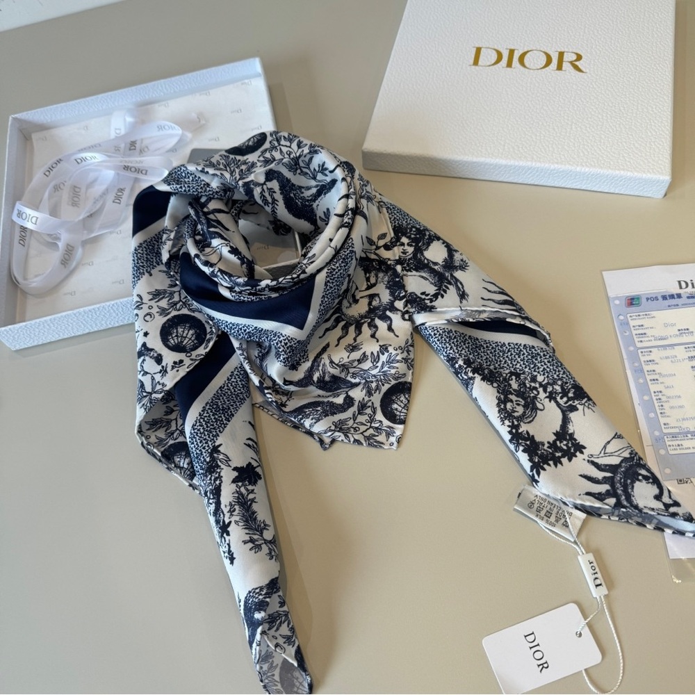 Dior Style Toile de Jouy Print Silk Scarf - Picture 3 of 7